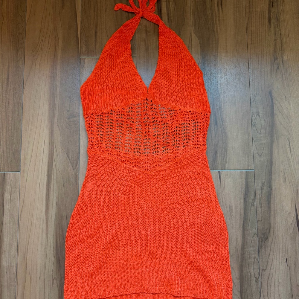 Red Crochet Halter Dress